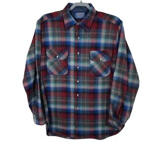 Vintage Pendleton Wool Flannel Shirt Mens Large Plaid Button Up Made USA *Flaw